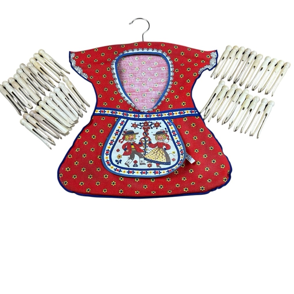 Vintage Clothespin Bag Red Floral Dress Apron Made in Austria